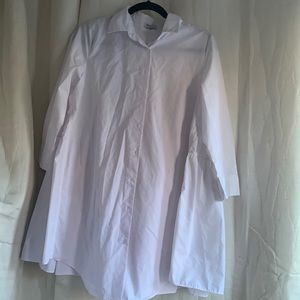 WHY  White Cotton 3/4 Sleeve Button Down Pleated Tunic S
